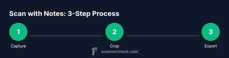 Infographic showing a 3-step scan process with capture, crop, and export