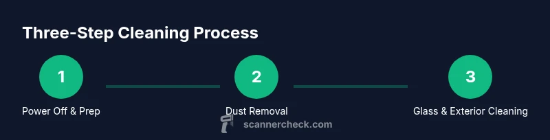 Infographic showing three-step scanner cleaning process