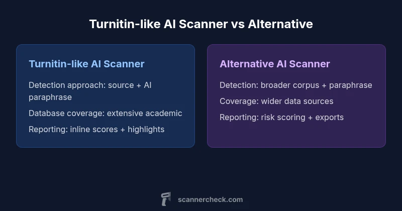 Comparison infographic of Turnitin-like AI Scanner and an Alternative AI Scanner
