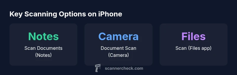 Infographic showing three iPhone scanning options (Notes, Camera, Files)