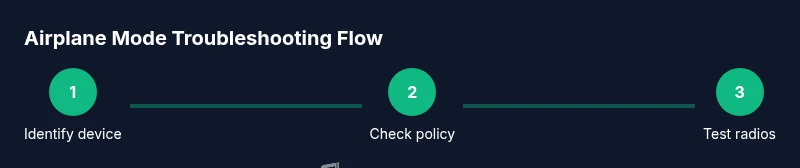 Process diagram showing steps to disable airplane mode on Zebra scanner